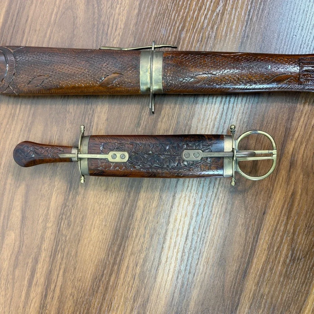 VINTAGE India Hand Carved Wood and Brass Letter Opener Scissors and Knife Set